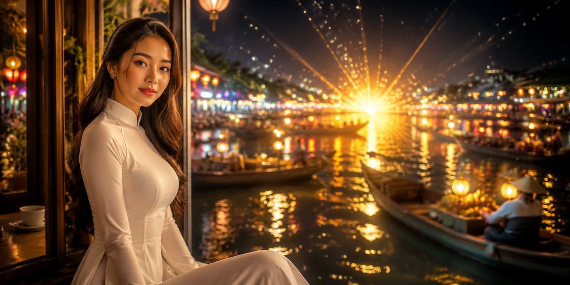 Người phụ nữ mặc áo dài tại Nha Trang trải nghiệm casino trong không khí lễ hội